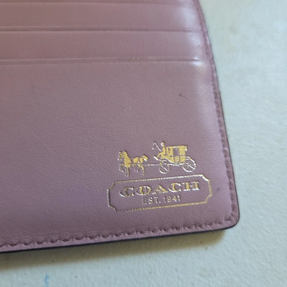 Coach Signature Black Gray Lilac Interior Checkbook Wallet Madison Dot OP Art